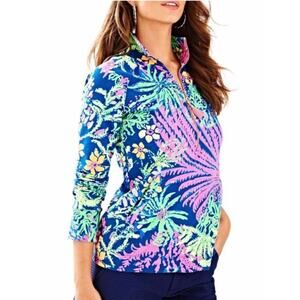 Lilly Pulitzer Skipper Popover Size XS Indigo All a Glow UPF+ 50 Half Zip Resort